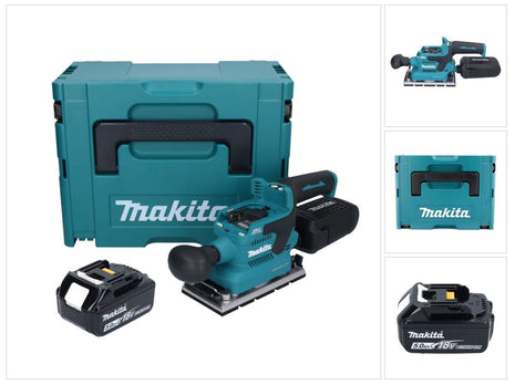 Makita DBO 381 T1JU Ponceuse vibrante sans fil 18 V 93 x 185 mm Brushless + 1x batterie 5,0 Ah + Makpac - sans chargeur