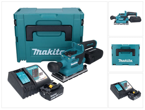 Makita DBO 381 RG1JU Ponceuse vibrante sans fil 18 V 93 x 185 mm Brushless + 1x batterie 6,0 Ah + chargeur + Makpac