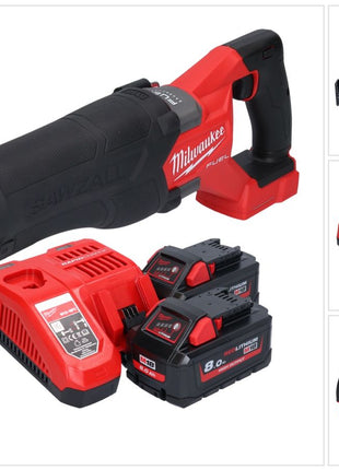 Milwaukee M18 FSZ-802 Scie sabre Recipro sans fil 18 V Brushless batterie + 2x 8.0 Ah batterie + chargeur