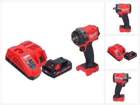 Milwaukee M18 FIW2F12-301 Akku Schlagschrauber 18 V 339 Nm 1/2" Brushless + 1x Akku 3,0 Ah + Ladegerät