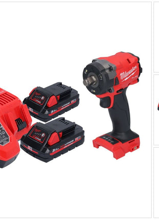 Milwaukee M18 FIW2F12-302 Akku Schlagschrauber 18 V 339 Nm 1/2" Brushless + 2x Akku 3,0 Ah + Ladegerät