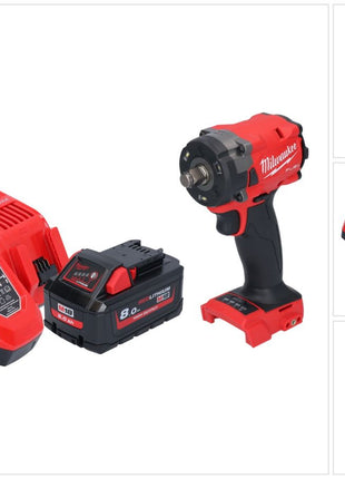 Milwaukee M18 FIW2F12-801 atornillador de impacto inalámbrico 18 V 339 Nm 1/2" sin escobillas + 1x batería 8,0 Ah + cargador