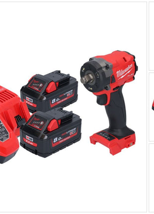 Clé à chocs sans fil Milwaukee M18 FIW2F12-802 18 V 339 Nm 1/2" sans balai + 2x batterie 8,0 Ah + chargeur