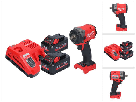 Llave de impacto a batería Milwaukee M18 FIW2F12-802 18 V 339 Nm 1/2" sin escobillas + 2x batería 8,0 Ah + cargador