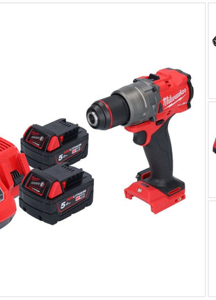 Taladro percutor inalámbrico Milwaukee M18 FPD3-502 18 V 158 Nm sin escobillas + 2x baterías 5,0 Ah + cargador