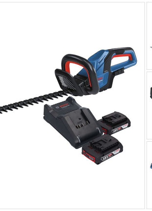 Bosch GHE 18V-60 Cortasetos a batería profesional 18 V 60 cm sin escobillas + 2x batería 2,0 Ah + cargador