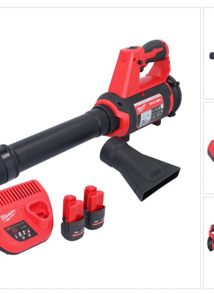 Souffleur à batterie Milwaukee M12 BBL-252 12 V + 2x batteries 2,5 Ah + chargeur