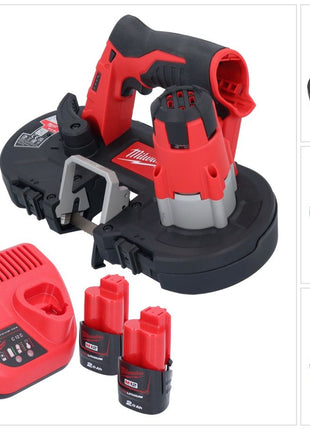 Scie à ruban à batterie Milwaukee M12 BS-202 12 V 41 x 41 mm + 2x batteries 2,0 Ah + chargeur