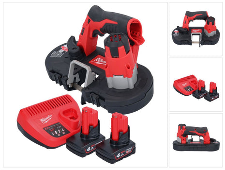 Scie à ruban à batterie Milwaukee M12 BS-402 12 V 41 x 41 mm + 2x batteries 4,0 Ah + chargeur