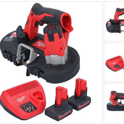 Scie à ruban à batterie Milwaukee M12 BS-502 12 V 41 x 41 mm + 2x batteries 5,0 Ah + chargeur