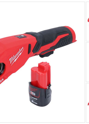 Milwaukee M12 PCSS-201 cortatubos de acero inoxidable a batería 12 V 12 - 28 mm + 1x batería 2,0 Ah - sin cargador