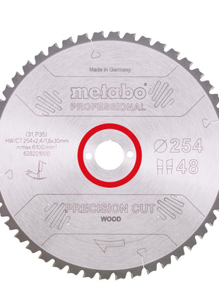 Metabo Precision Cut Wood - Professional Lame de scie circulaire 254 x 30 mm Z48 ( 628221000 ) WZ 5 NEG