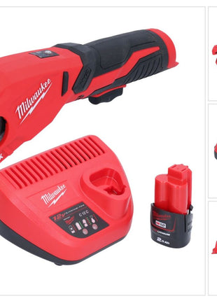 Milwaukee M12 PCSS-201 Coupe-tubes inox sans fil 12 V 12 - 28 mm + 1x batterie 2,0 Ah + chargeur