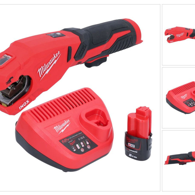 Milwaukee M12 PCSS-201 Coupe-tubes inox sans fil 12 V 12 - 28 mm + 1x batterie 2,0 Ah + chargeur