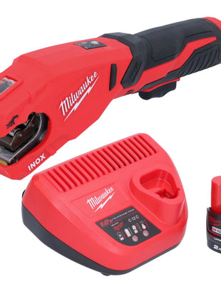 Milwaukee M12 PCSS-201 Coupe-tubes inox sans fil 12 V 12 - 28 mm + 1x batterie 2,0 Ah + chargeur