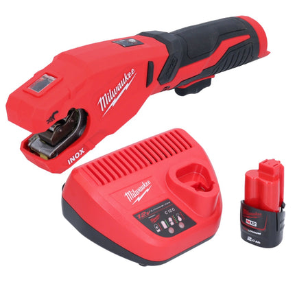 Milwaukee M12 PCSS-201 Coupe-tubes inox sans fil 12 V 12 - 28 mm + 1x batterie 2,0 Ah + chargeur