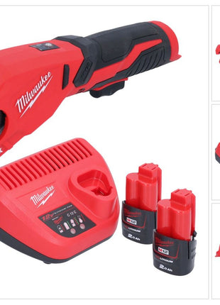 Milwaukee M12 PCSS-202 Coupe-tubes sans fil acier inoxydable 12 V 12 - 28 mm + 2x batterie 2,0 Ah + chargeur