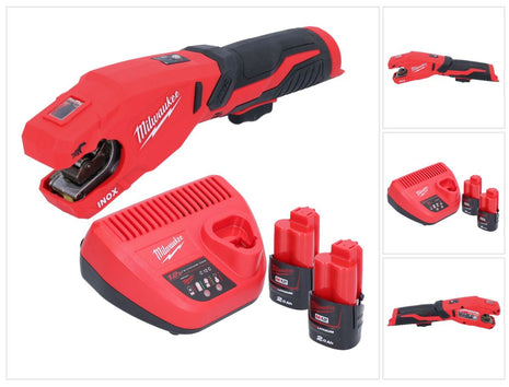 Milwaukee M12 PCSS-202 Coupe-tubes sans fil acier inoxydable 12 V 12 - 28 mm + 2x batterie 2,0 Ah + chargeur