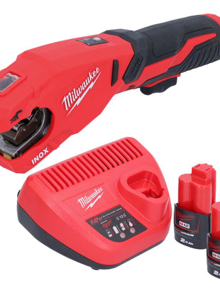 Milwaukee M12 PCSS-202 Coupe-tubes sans fil acier inoxydable 12 V 12 - 28 mm + 2x batterie 2,0 Ah + chargeur