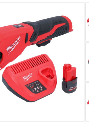 Milwaukee M12 PCSS-251 Coupe-tubes inox sans fil 12 V 12 - 28 mm + 1x batterie 2,5 Ah + chargeur