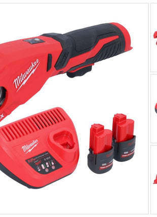 Milwaukee M12 PCSS-252 Akku Edelstahl Rohrabschneider 12 V 12 - 28 mm + 2x Akku 2,5 Ah + Ladegerät