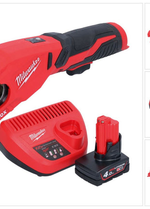 Milwaukee M12 PCSS-401 Coupe-tubes inox sans fil 12 V 12 - 28 mm + 1x batterie 4,0 Ah + chargeur