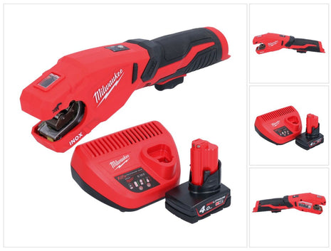 Milwaukee M12 PCSS-401 cortatubos de acero inoxidable a batería 12 V 12 - 28 mm + 1x batería 4,0 Ah + cargador