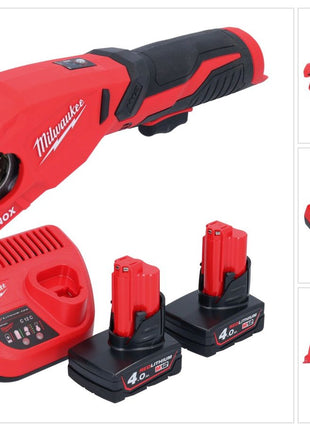 Milwaukee M12 PCSS-402 Coupe-tubes inox sans fil 12 V 12 - 28 mm + 2x batterie 4,0 Ah + chargeur