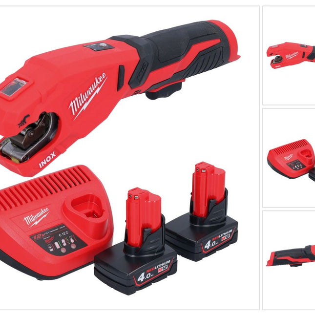 Milwaukee M12 PCSS-402 Coupe-tubes inox sans fil 12 V 12 - 28 mm + 2x batterie 4,0 Ah + chargeur