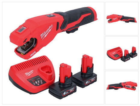 Milwaukee M12 PCSS-402 Coupe-tubes inox sans fil 12 V 12 - 28 mm + 2x batterie 4,0 Ah + chargeur