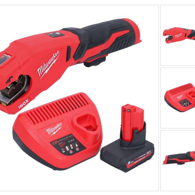 Milwaukee M12 PCSS-501 Coupe-tubes inox sans fil 12 V 12 - 28 mm + 1x batterie 5,0 Ah + chargeur