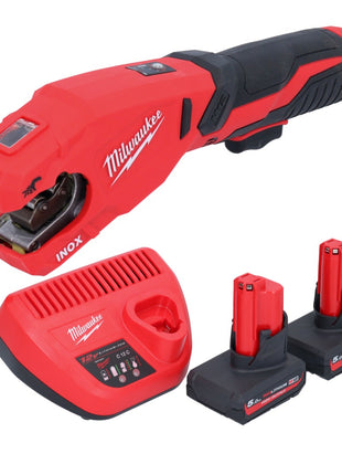 Milwaukee M12 PCSS-502 Coupe-tubes inox sans fil 12 V 12 - 28 mm + 2x batterie 5,0 Ah + chargeur