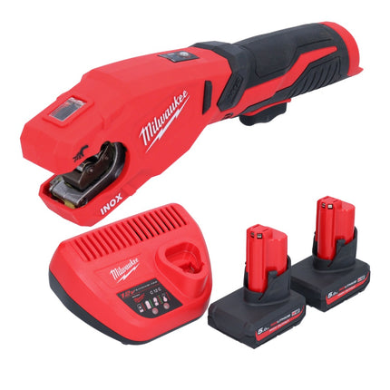 Milwaukee M12 PCSS-502 Coupe-tubes inox sans fil 12 V 12 - 28 mm + 2x batterie 5,0 Ah + chargeur