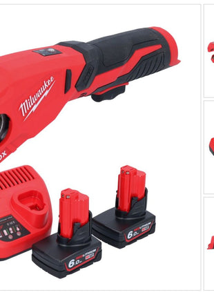 Milwaukee M12 PCSS-602 Coupe-tubes inox sans fil 12 V 12 - 28 mm + 2x batterie 6,0 Ah + chargeur