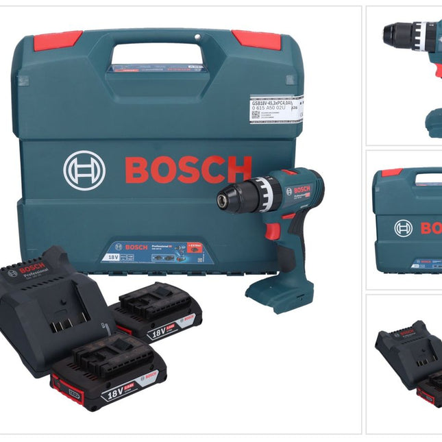 Bosch GSB 18V-45 Professional perceuse à percussion sans fil 18 V 45 Nm (06019K3302) sans balais + 2x batterie 2,0 Ah + chargeur + mallette en L