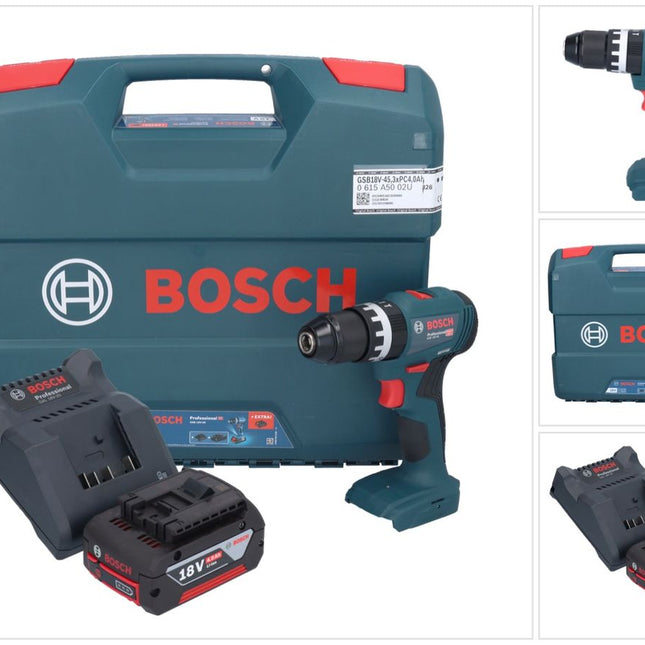 Bosch GSB 18V-45 Professional Perceuse-visseuse à percussion sans fil 18 V 45 Nm Brushless + 1x batterie 4,0 Ah + chargeur + L-Case