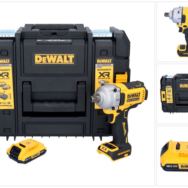 Visseuse à chocs sans fil DeWalt DCF 892 NT 18 V 813 Nm 1/2" sans balais + 1 batterie 2,0 Ah + TSTAK - sans chargeur