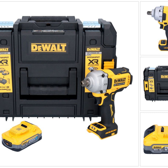 DeWalt DCF 892 NT Clé à choc sans fil 18 V 813 Nm 1/2'' Brushless + 1x batterie Powerstack 5,0 Ah + TSTAK - sans chargeur