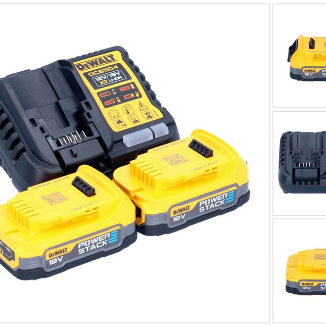 DeWalt DCB 1104 E2 Kit de démarrage sans fil 12 V / 18 V 2x Powerstack batterie 1,7 Ah + chargeur DCB 1104