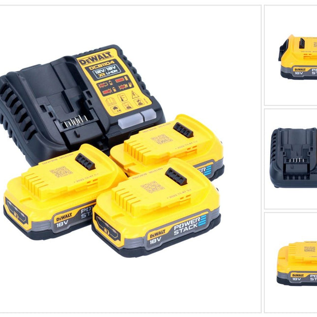 DeWalt DCB 1104 E3 Kit de démarrage sans fil 12 V / 18 V 3x batterie Powerstack 1,7 Ah + chargeur DCB 1104