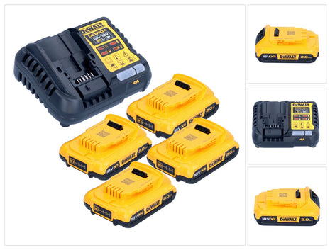 DeWalt DCB 1104 D4 Kit de démarrage sans fil 12 V / 18 V 4x batterie 2,0 Ah + chargeur DCB 1104