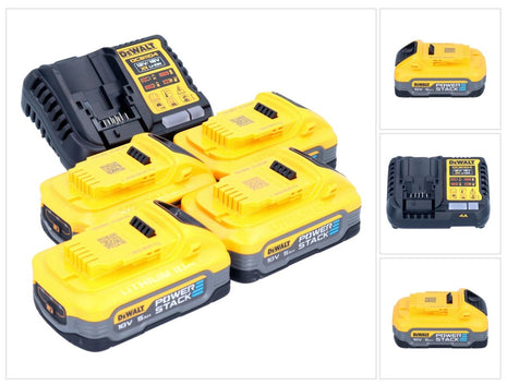 DeWalt DCB 1104 H4 Battery Starter Set 12 V / 18 V 4x batteria Powerstack 5,0 Ah + caricatore DCB 1104