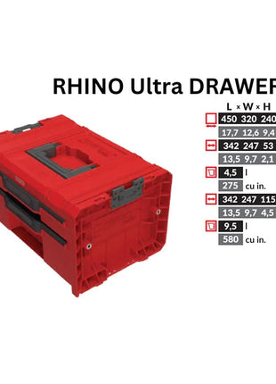 Toolbrothers RHINO L Cajón 2 ULTRA Organize+ maletín de herramientas 450 x 310 x 244 mm 14 l apilable IP54 con 2 cajones