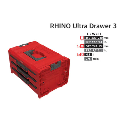 Toolbrothers RHINO L Drawer 3 ULTRA Organize+ avec trois tiroirs + boîtes 13,5 l IP54