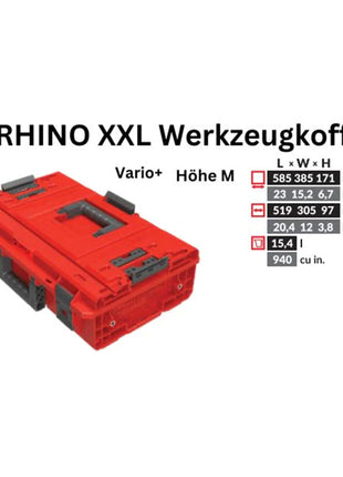 Toolbrothers RHINO XXL walizka narzędziowa ULTRA Vario+ wysokość M niestandardowy organizer modułowy 585 x 385 x 190 mm 15,4 l możliwość sztaplowania IP66