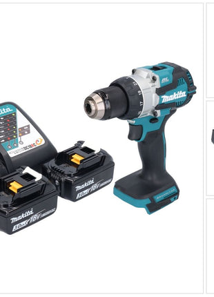 Makita DHP 489 RF Perceuse-visseuse à percussion sans fil 18 V 73 Nm Brushless + 2x batterie 3,0 Ah + chargeur