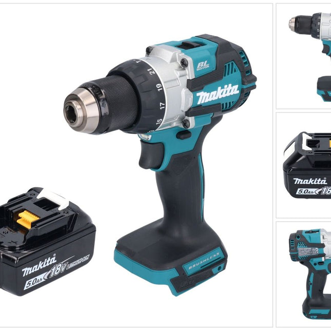 Makita DHP 489 T1 Perceuse-visseuse à percussion sans fil 18 V 73 Nm Brushless + 1x batterie 5,0 Ah - sans chargeur