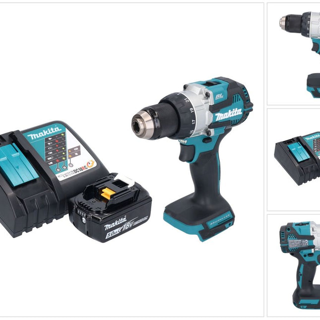 Makita DHP 489 RT1 Perceuse-visseuse à percussion sans fil 18 V 73 Nm Brushless + 1x batterie 5,0 Ah + chargeur