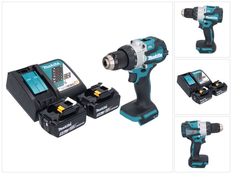 Taladro percutor inalámbrico Makita DHP 489 RT 18 V 73 Nm sin escobillas + 2 baterías 5,0 Ah + cargador