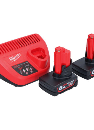 Milwaukee M12 FPP2A2-602X combo set (4933480588) Taladro de impacto a batería M12 FPD2 45 Nm + atornillador de impacto a batería M12 FID2 170 Nm 1/4" sin escobillas + 2x batería 6,0 Ah + cargador + caja HD